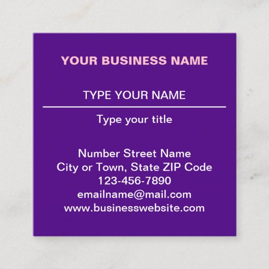 プレーン文字デザインの前面の紫 スクエア名刺 (正面)