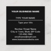 プレーン文字デザインオンフロントサイドオブブラック スクエア名刺 (正面)