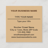 プレーン文字デザインライトブラウンの前面 スクエア名刺 (正面)