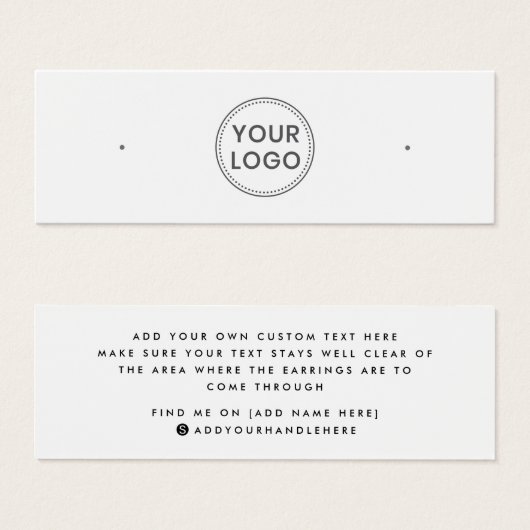 プレーン白カスタム色ロゴのスタッドイヤリングディスプレイカード (正面&裏面)