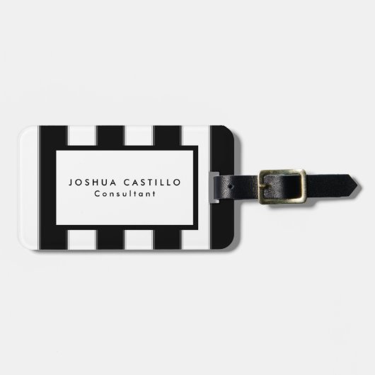 プレーン白黒ストライプのプロフェッショナル ラゲッジタグ (正面横)
