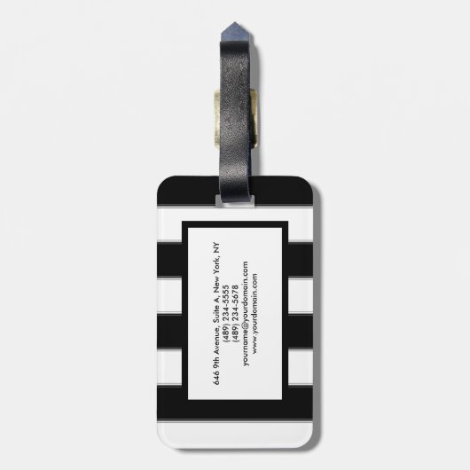 プレーン白黒ストライプのプロフェッショナル ラゲッジタグ (裏面縦)