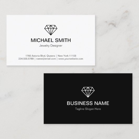 プレーン白黒ダイヤモンドロゴプロフェッショナルルック 名刺 (正面/裏面)