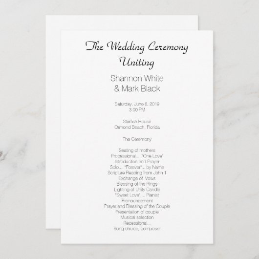 プレーン白黒フラット結婚式 プログラムテンプレート プログラム (正面/裏面)