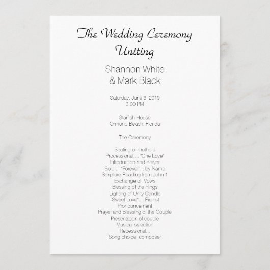 プレーン白黒フラット結婚式 プログラムテンプレート プログラム (正面)