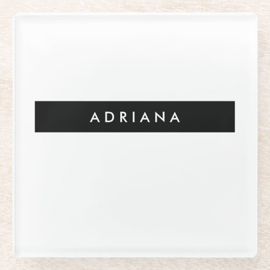 プレーン白黒プロフェッショナルミニマリスト名 ガラスコースター (正面)