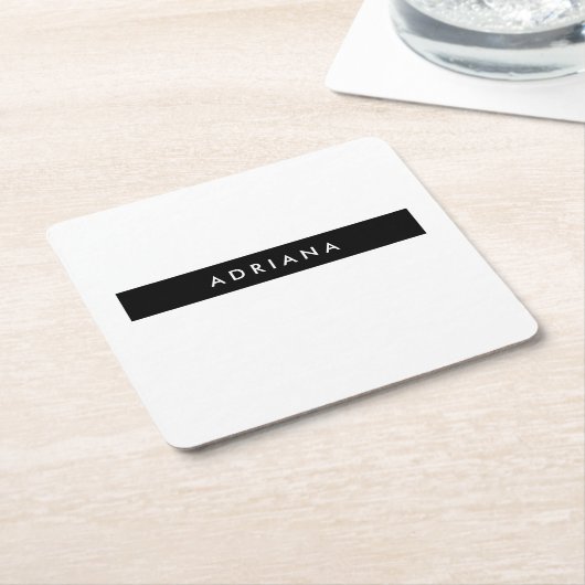 プレーン白黒プロフェッショナルミニマリスト名 スクエアペーパーコースター (アングル)