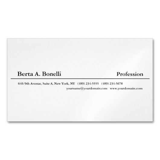 プレーン白黒ミニマルモダンリスト マグネット名刺 (正面)