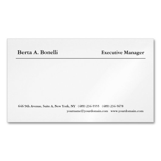 プレーン白黒ミニマルモダンリスト マグネット名刺 (正面)