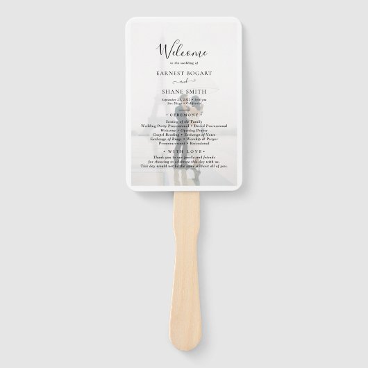 プレーン白黒Vellumフォト結婚式 プログラム ハンドファン (正面)