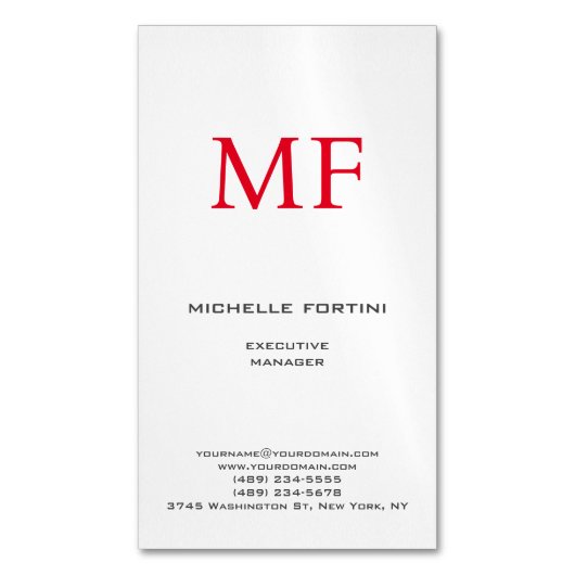 プレーン赤モノグラムかわいいミニマリスト マグネット名刺 (正面縦)
