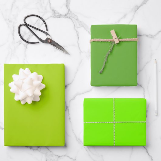 プレーン鮮やかなライムローングリーンシェード3トーン ラッピングペーパーシート (正面)