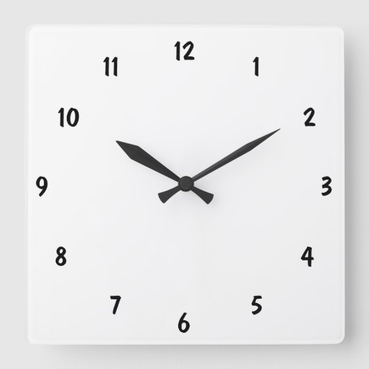 プレーン黒ナンバーズアメージングファブ スクエア壁時計 (正面)