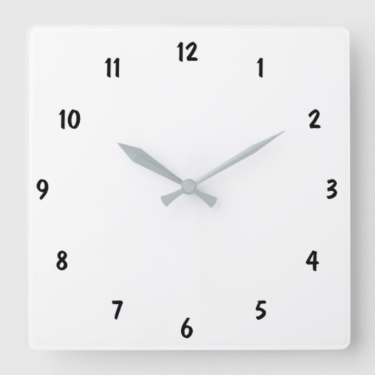 プレーン黒ナンバーズアメージングファブ スクエア壁時計 (正面)