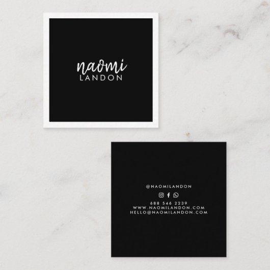 プレーン黒モダン四角ミニマリスト白シンプル色 スクエア名刺 (正面/裏面)