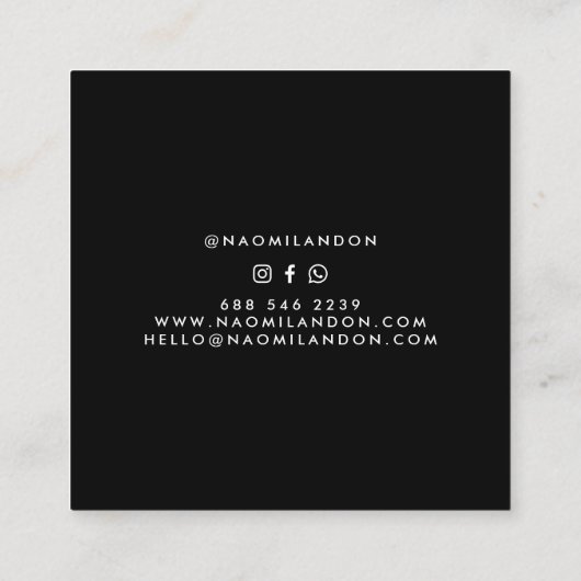 プレーン黒モダン四角ミニマリスト白シンプル色 スクエア名刺 (裏面)