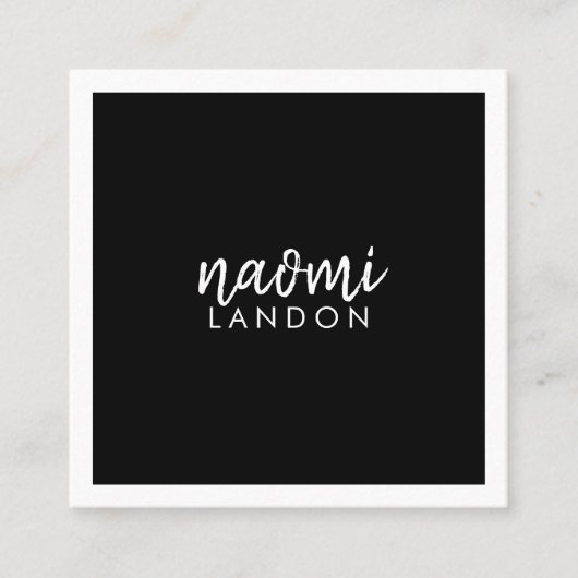 プレーン黒モダン四角ミニマリスト白シンプル色 スクエア名刺 (正面)