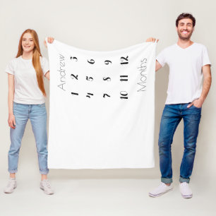 プレーン12か月マイルストーンボーイグレイ/黒 フリースブランケット