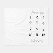 プレーン12か月マイルストーンボーイグレイ/黒 フリースブランケット (正面(横))