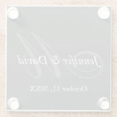 プレーン・グレイ結婚・モノグラムの新郎新婦の名前 ガラスコースター (裏面)