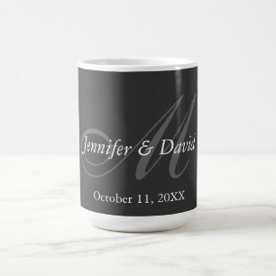 プレーン・グレイ結婚・モノグラムの新郎新婦の名前 コーヒーマグカップ