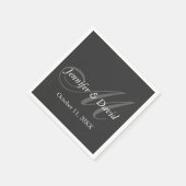 プレーン・グレイ結婚・モノグラムの新郎新婦の名前 スタンダードカクテルナプキン (角)