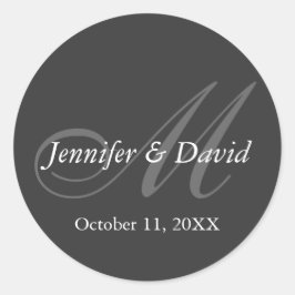 プレーン・グレイ結婚・モノグラムの新郎新婦の名前 ラウンドシール