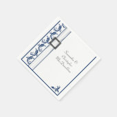 プレーン・ネイビー・ブルーとホワイト・レ伝統的ース結婚 スタンダードカクテルナプキン (角)