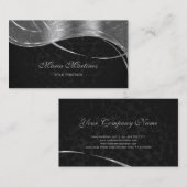 プレーン・ブラック・アンド・シルバー・ダマスク 名刺 (正面/裏面)