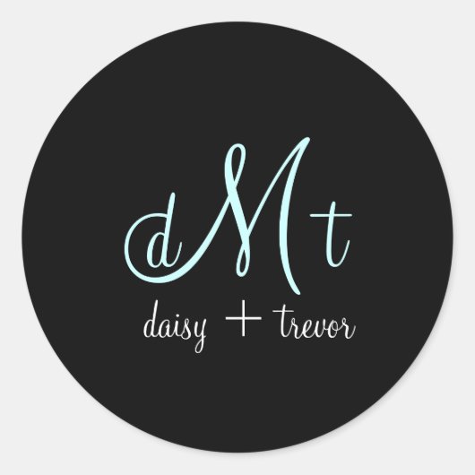 プレーン ブラック モノグラム ステッカー/青 ラウンドシール (正面)