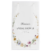 プレーン ワイルドフラワー ラウンド フォリアージ フレーム ブライダルシャワー スモールペーパーバッグ (正面)