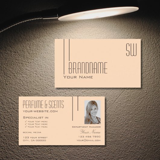 プレーンPastelピーチとモノグラムと写真モダン 名刺