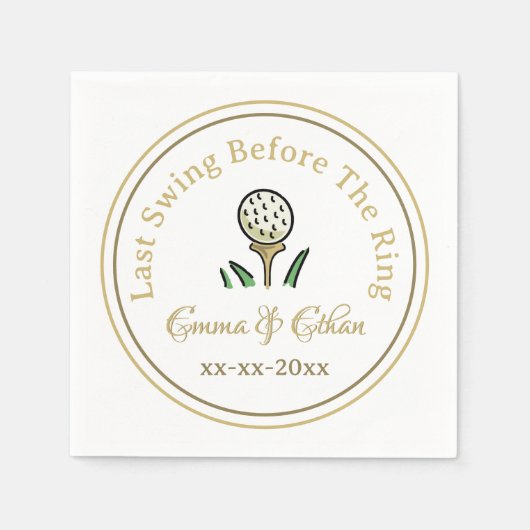 プレ結婚のゴルフパーティー週末ホワイト金ゴールド スタンダードカクテルナプキン (正面)
