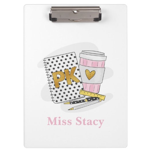 プレK先生カスタムホワイトノートブックコーヒー クリップボード (正面)