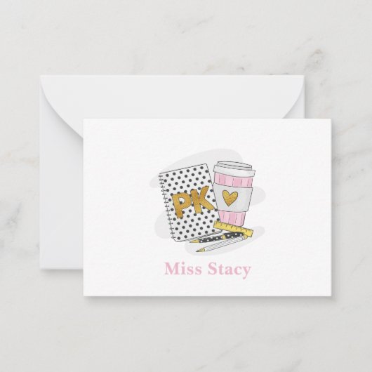 プレK先生カスタムホワイトノートブックコーヒー ノートカード (正面)