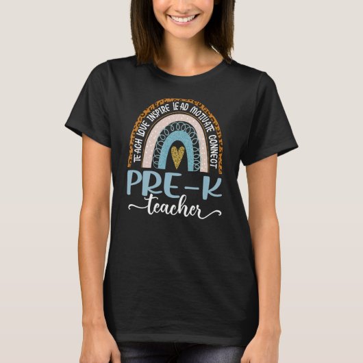 プレK先生ヒョウBOHOレインボー新学期 Tシャツ (正面)