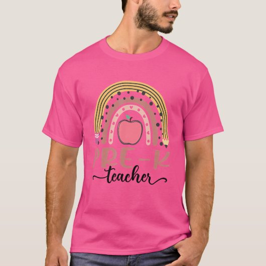 プレK先生ヒョウBOHOレインボー新学期 Tシャツ (正面)