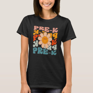 プレK先生レトロデイジーカラフル新学期 Tシャツ
