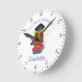 プレK大学院幼稚園女子フクロウグラッドカスタム ラウンド壁時計 (傾斜)