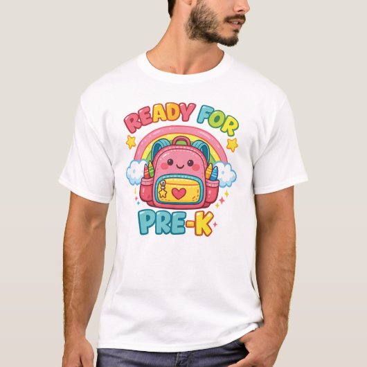プレK準備完了 虹のバックトゥスクールデザイン Tシャツ (正面)