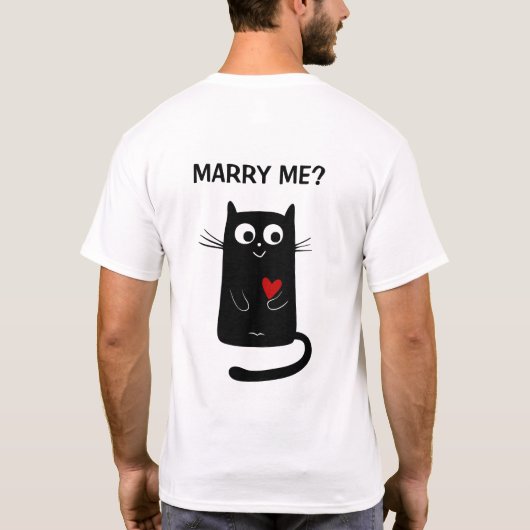 . .プロおもしろいポーズ猫と結婚してくれる? Tシャツ (裏面)