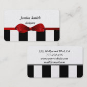 プロのエレガント赤い弓ストライプの数 名刺 (正面/裏面)