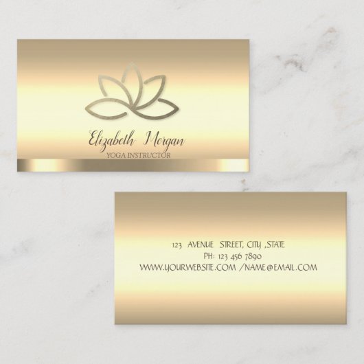 プロのゴールドロータスフラワーヨガインストラクター 名刺 (正面/裏面)