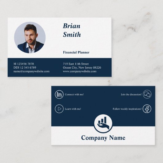 プロのファイナンシャルプランナー 白青 ビジネスカード ロイヤリティカード (正面/裏面)