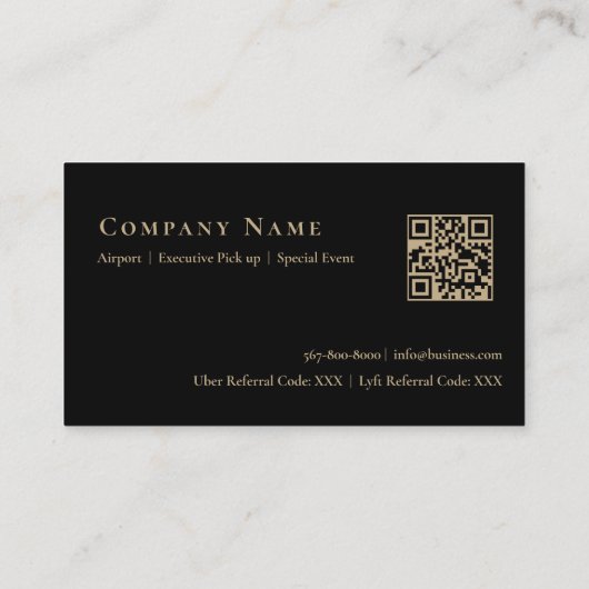 プロのブラック&ゴールドUberドライバー カーサービス 名刺 (裏面)