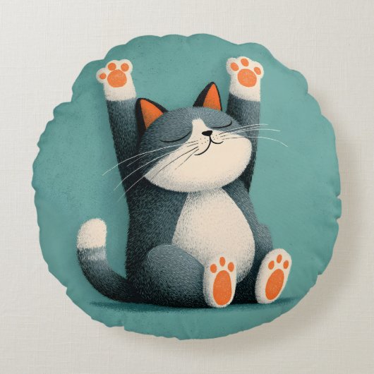 プロの仮眠名人 面白い寝猫 ラウンドクッション (正面)