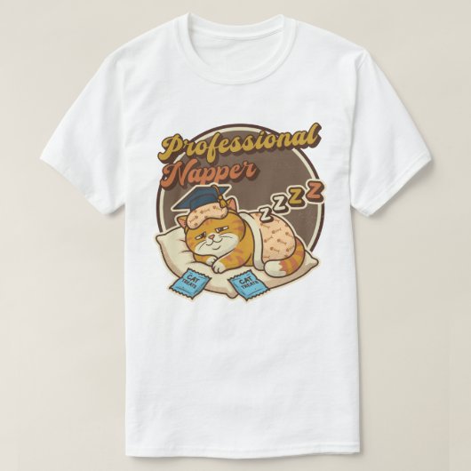 プロの寝猫、ネコ Tシャツ (デザイン正面)