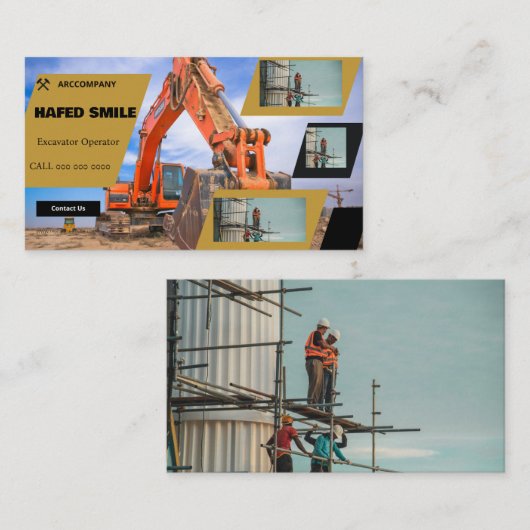 プロの建設用ショベルプラントオペレーター 名刺 (正面/裏面)