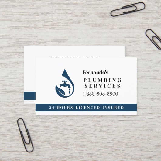 プロの水道サービス 水滴ロゴ 名刺 (正面/裏面インサイチュ)