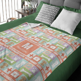 プロの獣医ロゴ モノグラム フリースブランケット